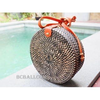 sling bags circle rattan synthetic black color